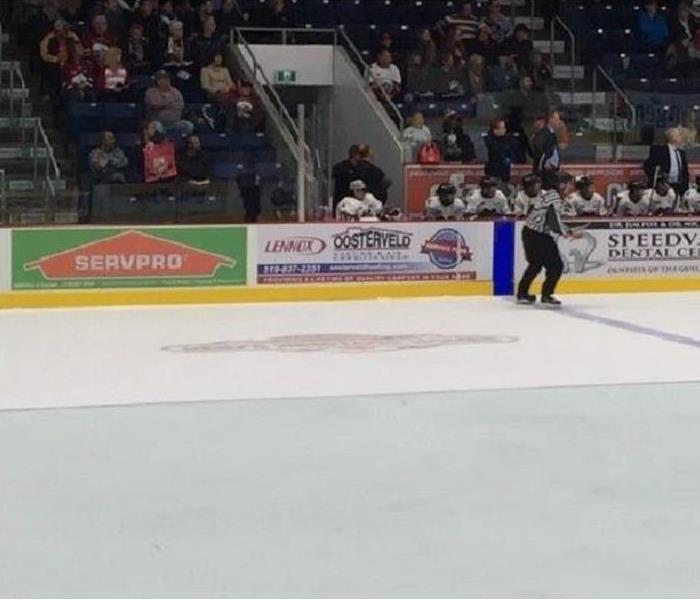 SERVPRO of Guelph's board at the Guelph Storm Arena.