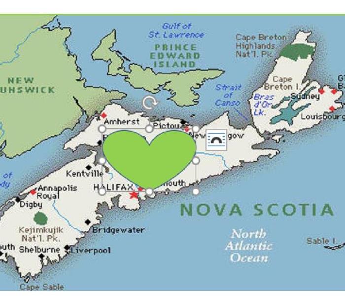 Map of Nova Scotia with a green heart in it